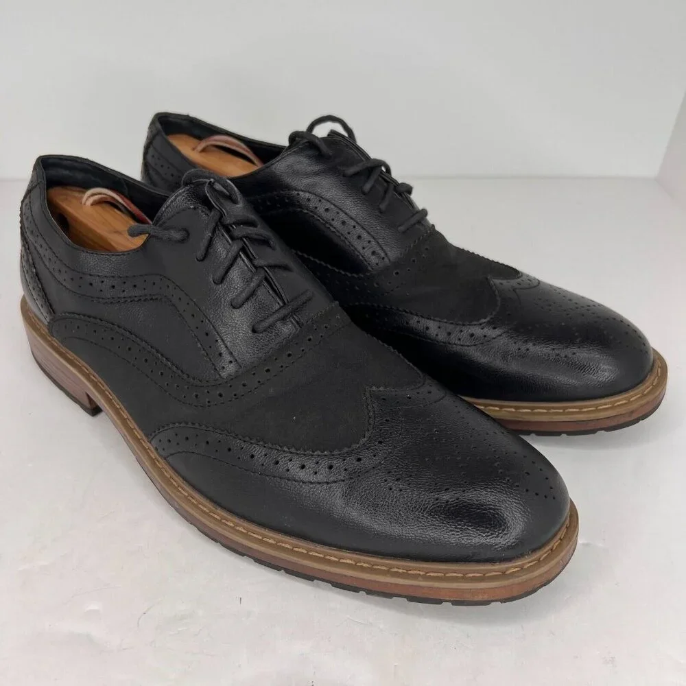 Perry Ellis Portfolio Mens Alfred Black Wing Tip Oxford Size 10.5 Dress Shoes